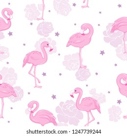 Vector seamless pattern with flamingos