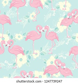 Vector seamless pattern with flamingos