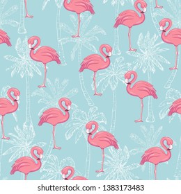 Vector seamless pattern with flamingos