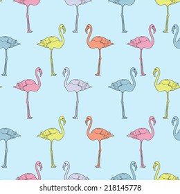 Vector seamless pattern with flamingos