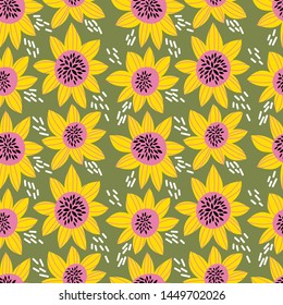 
Vector seamless pattern with flat abstract sunflowers in trendy colors