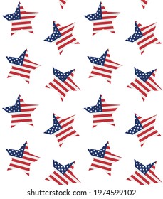 Vector seamless pattern of flat American USA flag star isolated on white background