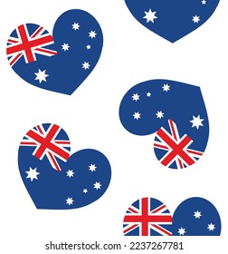 Patrón vectorial sin fisuras del corazón de la bandera australiana plana aislado en fondo blanco