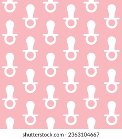 Vector seamless pattern of flat baby pacifier silhouette isolated on pink background