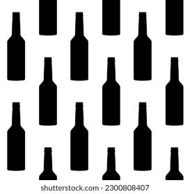 Vector seamless pattern of flat beer bottle silhouette isolated on white background