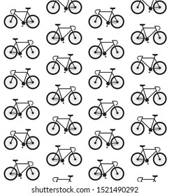 Vector seamless pattern of flat black bicycle silhouette isolated on white background