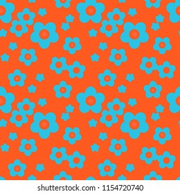 Vector seamless pattern with flat blue flowers. Cute retro vector illustrations for stickers, labels, tags, scrapbooking