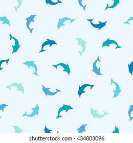 Vector seamless pattern - flat blue dolphins