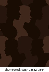 Vector seamless pattern of flat brown black woman profile silhouette isolated on background