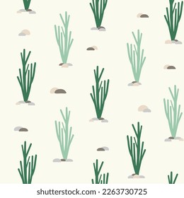 Vector seamless pattern with flat cactus. Bright repeated texture with green cacti. Natural hand drawing background with desert plants.