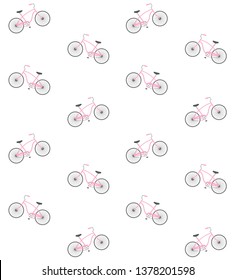 Vector seamless pattern of flat cartoon pink cruise city retro bicycle isolated 