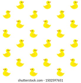 Vector seamless pattern of flat cartoon yellow bath duck isolated on white background