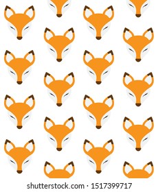 Vector seamless pattern of flat cartoon fox face isolated on white background