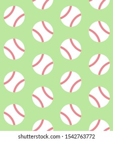 Vector seamless pattern of flat cartoon baseball balls isolated on green background