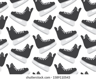 Vector seamless pattern of flat cartoon hockey ice skates isolated on white background