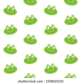 Vector seamless pattern of flat cartoon frog face isolated on white background