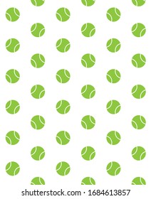 Vector seamless pattern of flat cartoon green tennis ball isolated on white background