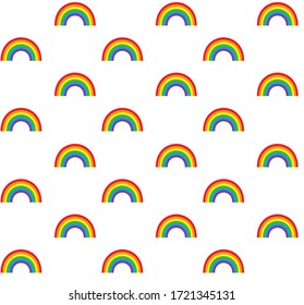 Vector seamless pattern of flat cartoon lgbt rainbow flag isolated on white background