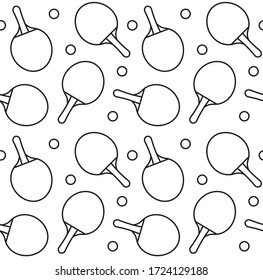 Vector seamless pattern of flat cartoon outline ping pong table tennis sport icon isolated on white background