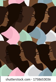 Vector seamless pattern of flat cartoon different African American woman girl