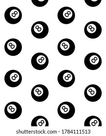 Vector seamless pattern of flat cartoon 8 bowling ball isolated on white background