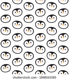 Vector seamless pattern of flat cartoon doodle colored penguin face isolated on white background