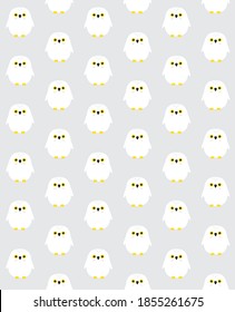 Vector seamless pattern of flat cartoon doodle owl isolated on gray background