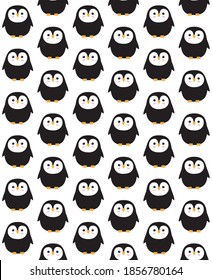 Vector seamless pattern of flat cartoon doodle hand drawn penguin isolated on white background