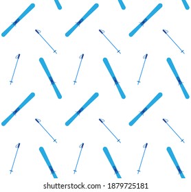 Vector seamless pattern of flat cartoon colored skiing isolated on white background
