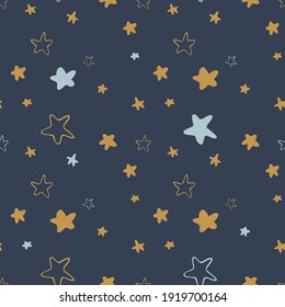 
Vector seamless pattern in flat cartoon style, concept of night sky with stars.