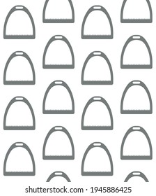 Vector seamless pattern of flat cartoon horse equestrian saddle stirrup isolated on white background