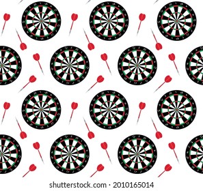 Vector seamless pattern of flat cartoon colored darts board isolated on white background