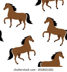Vector seamless pattern of flat cartoon horse isolated on white background