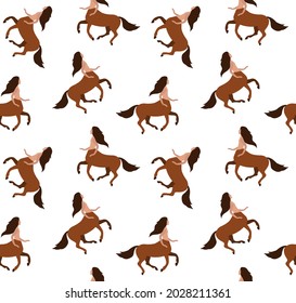 Vector seamless pattern of flat cartoon centaur isolated on white background