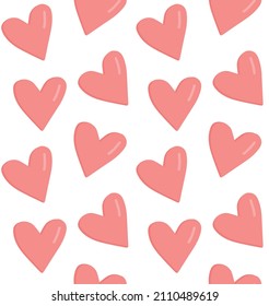 Vector seamless pattern of flat cartoon pink hearts isolated on white background