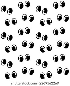 Vector seamless pattern of flat cartoon retro eyes isolated on white background