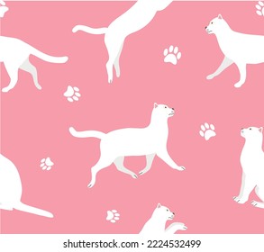 Vector seamless pattern of flat cats isolated on pink background