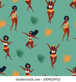 Vector seamless pattern with flat characters. Set of brazilian samba dancers of the carnival in Rio de Janeiro. Design element for carnival concept. Brazil carnival.