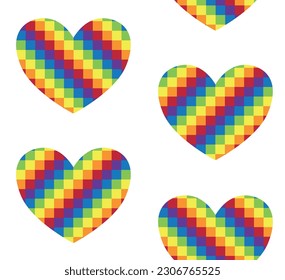 Vector seamless pattern of flat checkered chessboard lgbt flag heart isolated on white background