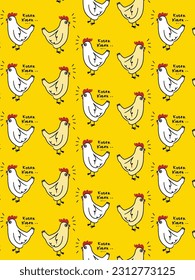 Vector seamless pattern of flat chicken hen hand drawing illustration.