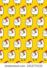 Vector seamless pattern of flat chicken hen hand drawing illustration.