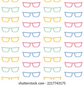 Vector seamless pattern of flat colored glasses isolated on white background