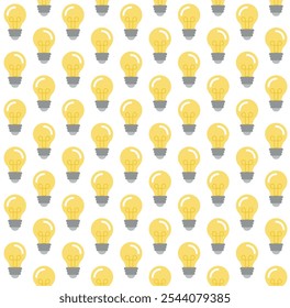 Vector seamless pattern of flat colored light bulb isolated on white background