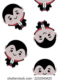 Vector seamless pattern of flat cute vampire isolated on white background