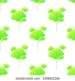 Vector seamless pattern with flat deciduous green high tree isolated on white background.