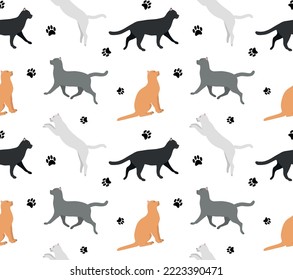 Vector seamless pattern of flat different cats isolated on white background