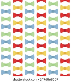 Vector seamless pattern of flat different color bowtie isolated on white background