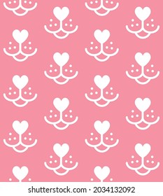 Vector seamless pattern of flat dog nose mouth isolated on pink background