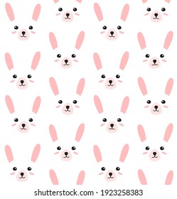 Vector seamless pattern of flat doodle rabbit bunny face isolated on white background