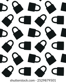 Vector seamless pattern of flat door lock silhouette isolated on white background